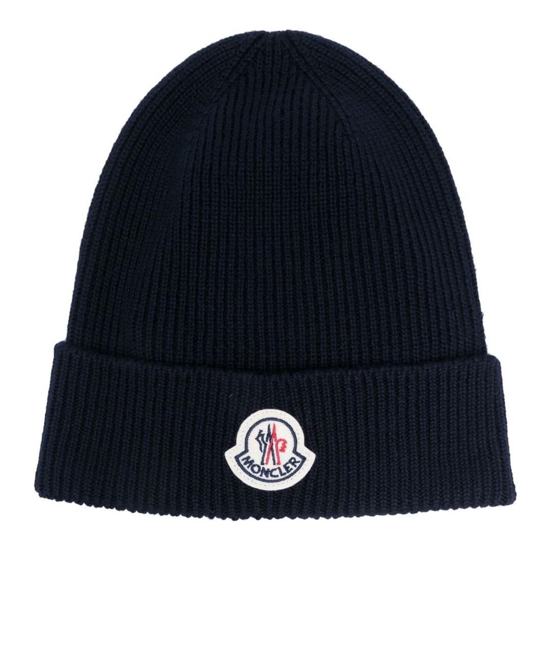 MONCLER Синяя шерстяная шапка, фото 1