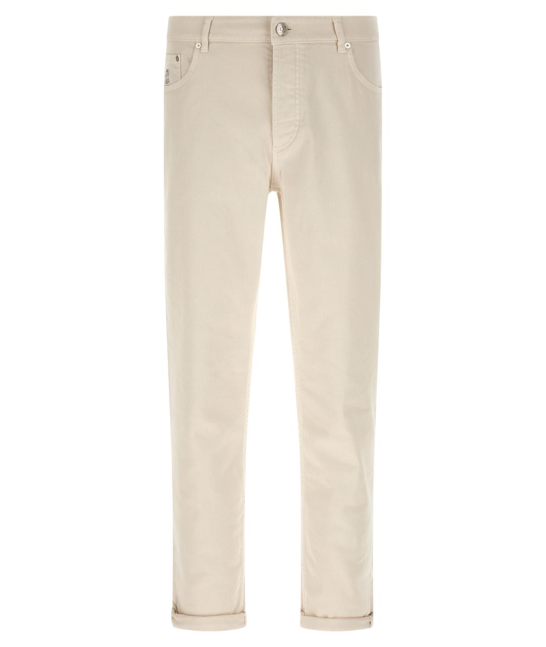 BRUNELLO CUCINELLI Бежевые хлопковые прямые джинсы, фото 1