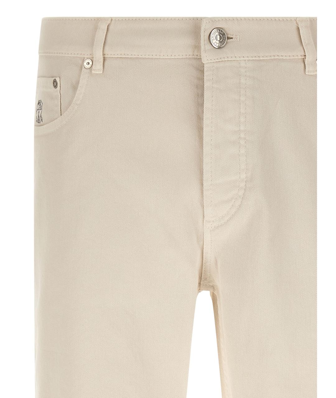 BRUNELLO CUCINELLI Бежевые хлопковые прямые джинсы, фото 3