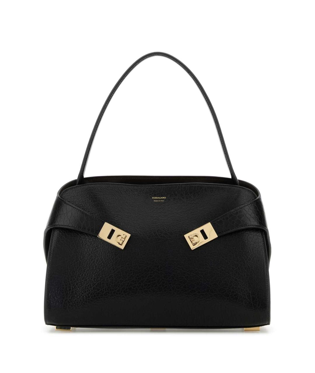 FERRAGAMO Черная кожаная сумка через плечо, фото 1