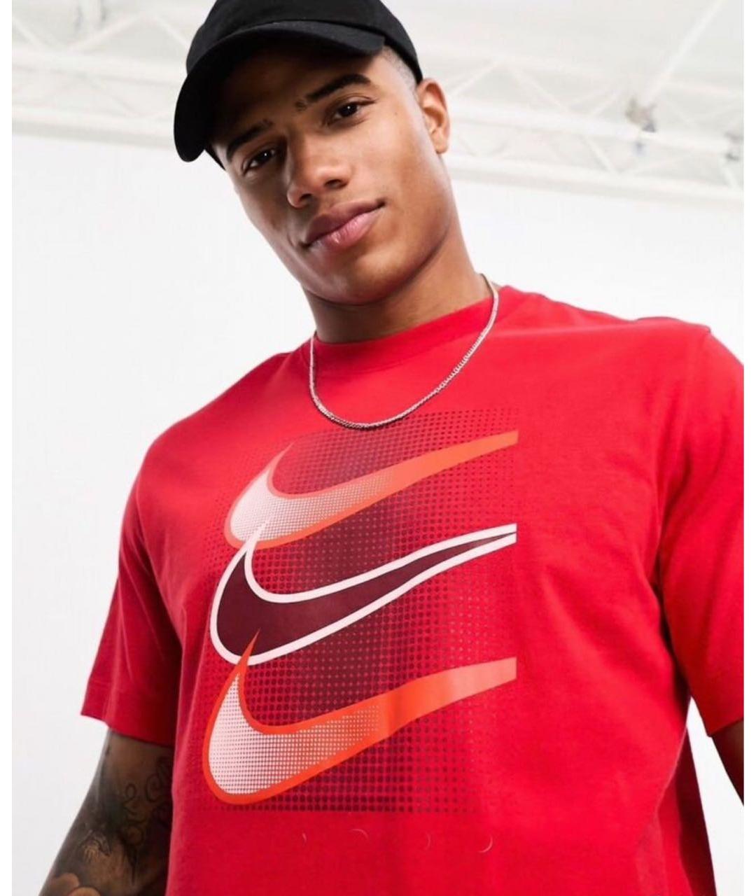 NIKE Красная хлопковая футболка, фото 7