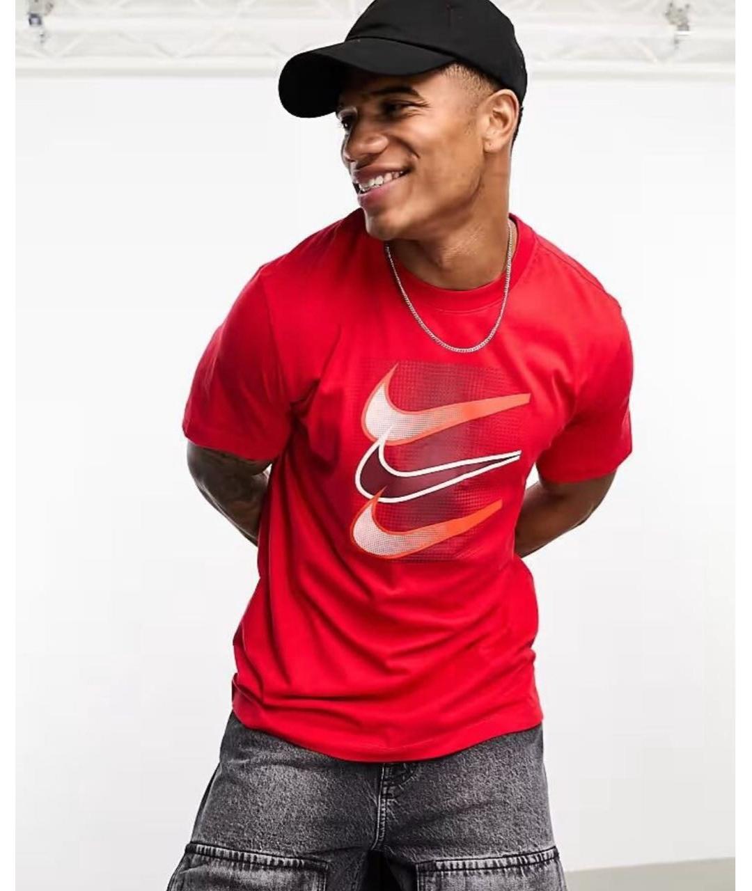 NIKE Красная хлопковая футболка, фото 6