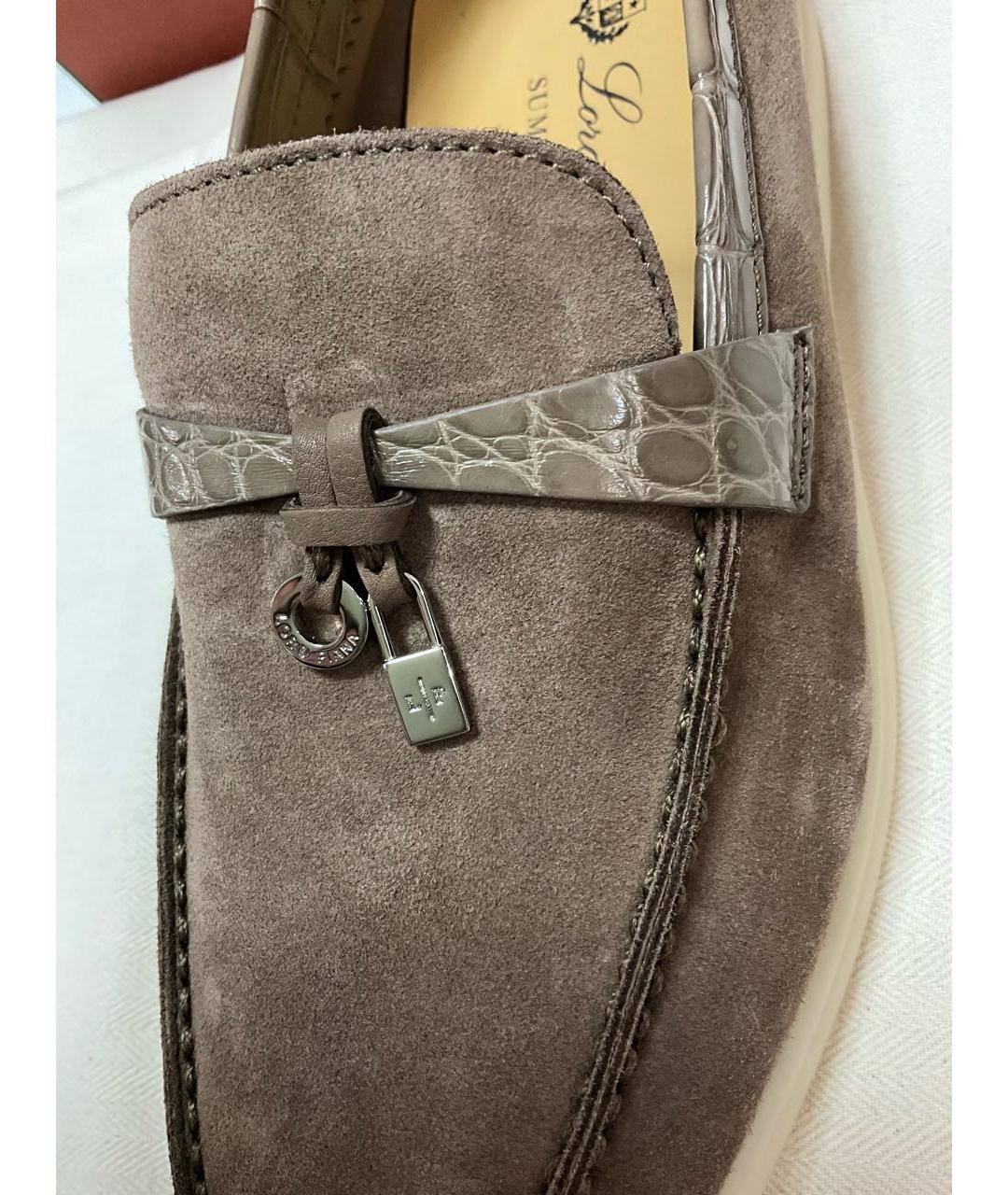 LORO PIANA Бежевые замшевые лоферы, фото 3