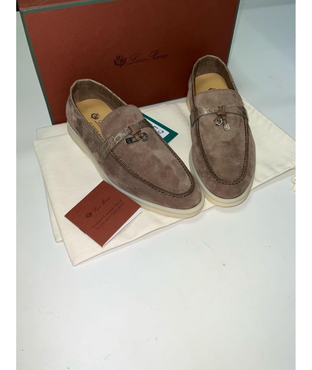 LORO PIANA Бежевые замшевые лоферы, фото 2