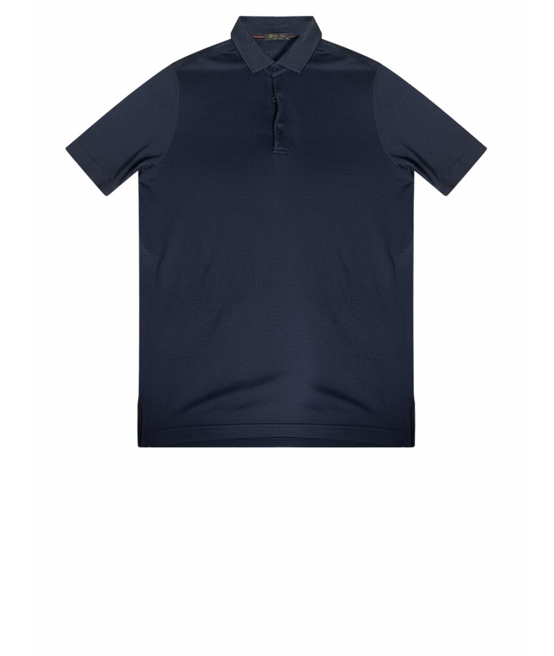 LORO PIANA Темно-синее хлопко-леновое поло с коротким рукавом, фото 1