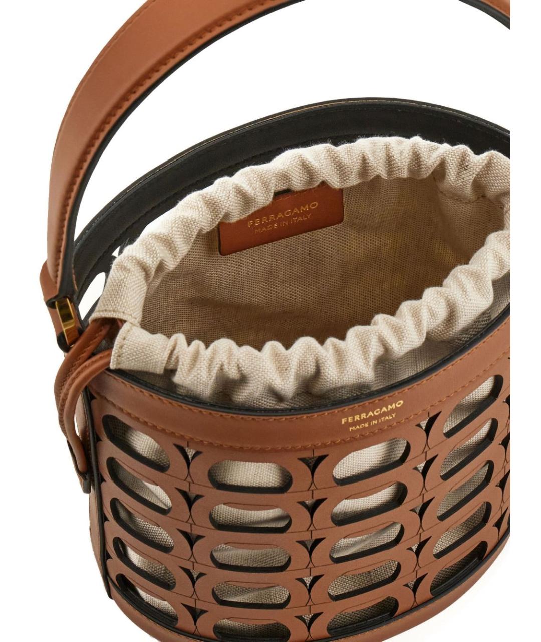 FERRAGAMO Коричневая кожаная сумка с короткими ручками, фото 5