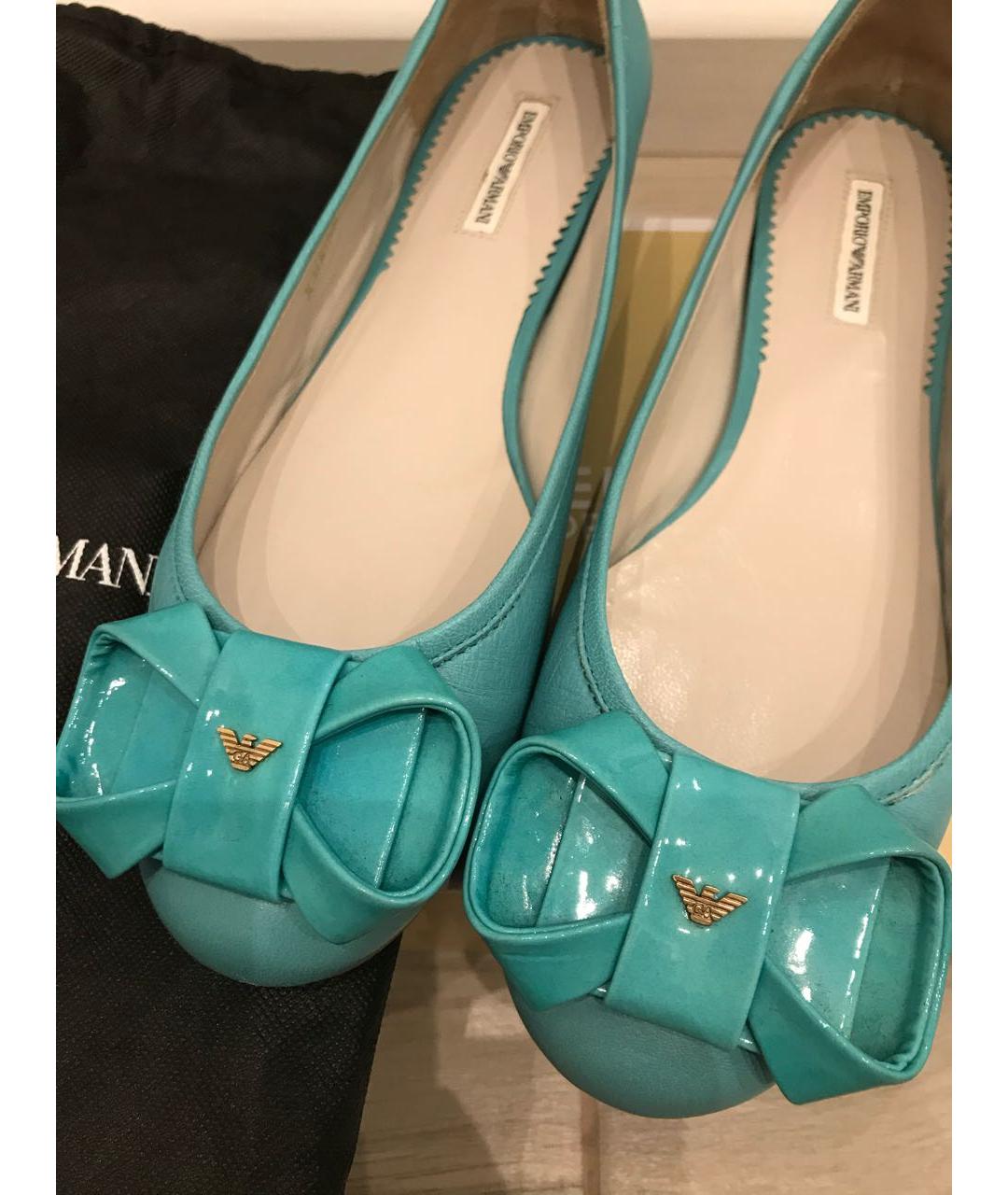EMPORIO ARMANI Бирюзовые кожаные балетки, фото 5