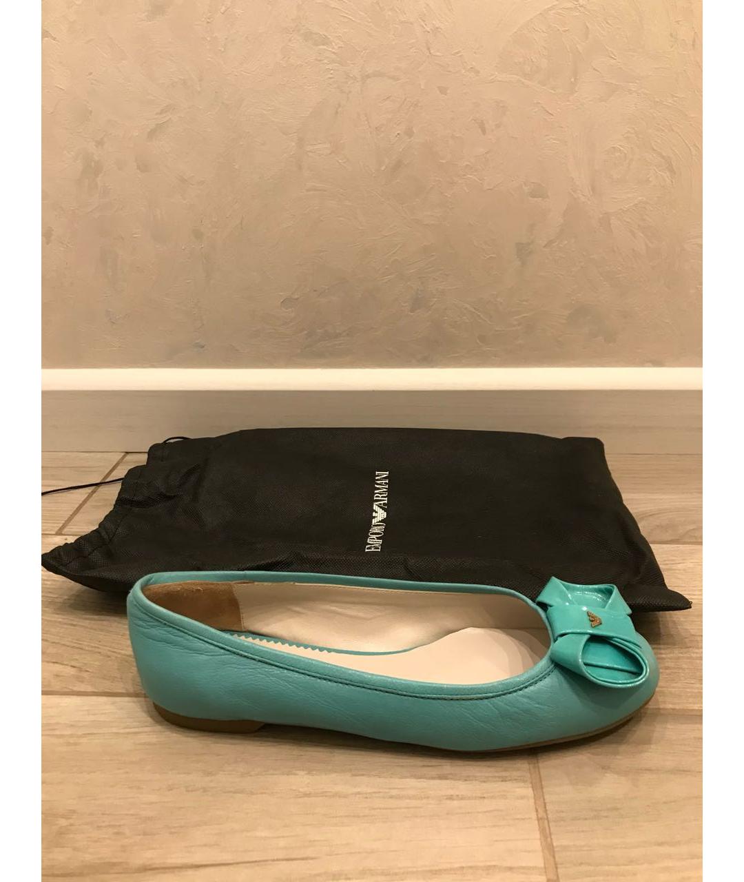 EMPORIO ARMANI Бирюзовые кожаные балетки, фото 6
