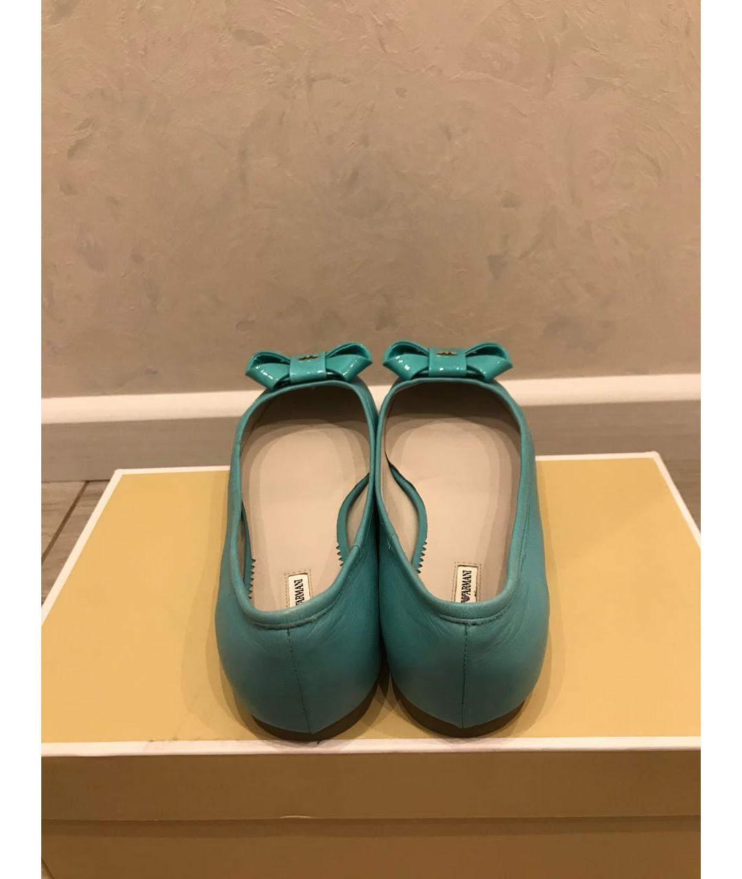 EMPORIO ARMANI Бирюзовые кожаные балетки, фото 4