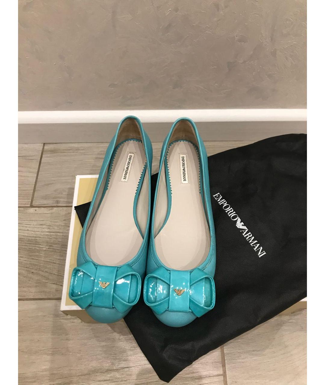 EMPORIO ARMANI Бирюзовые кожаные балетки, фото 2