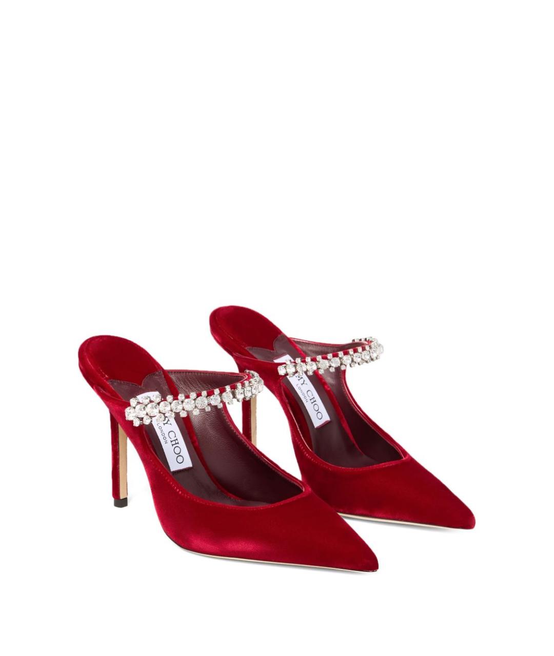 JIMMY CHOO Красные бархатные мюли, фото 3