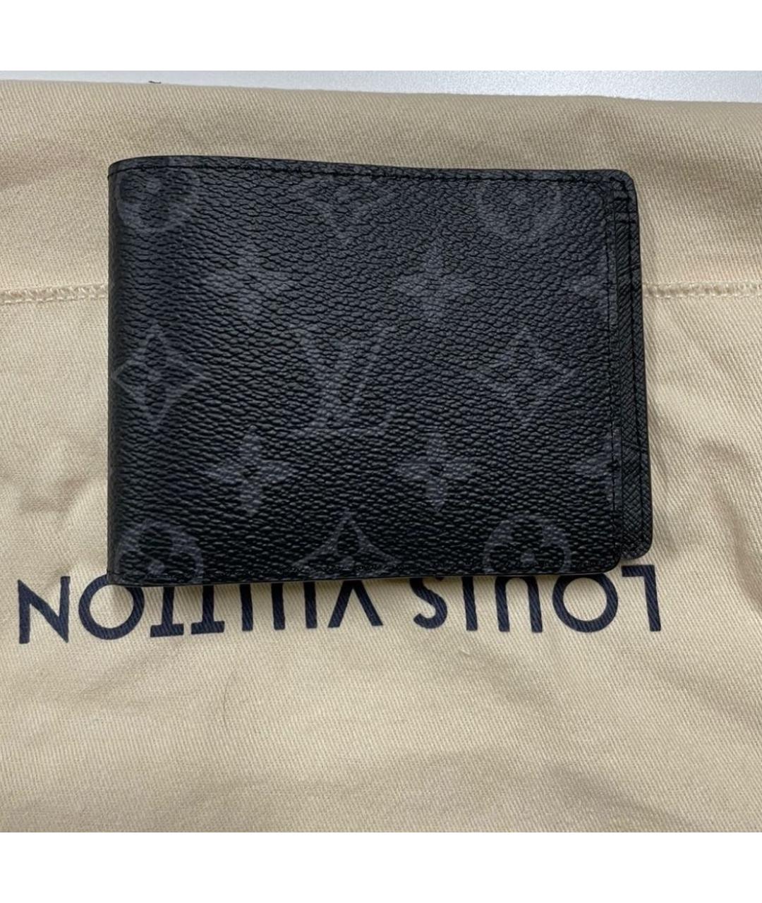 LOUIS VUITTON Черный кожаный кошелек, фото 4