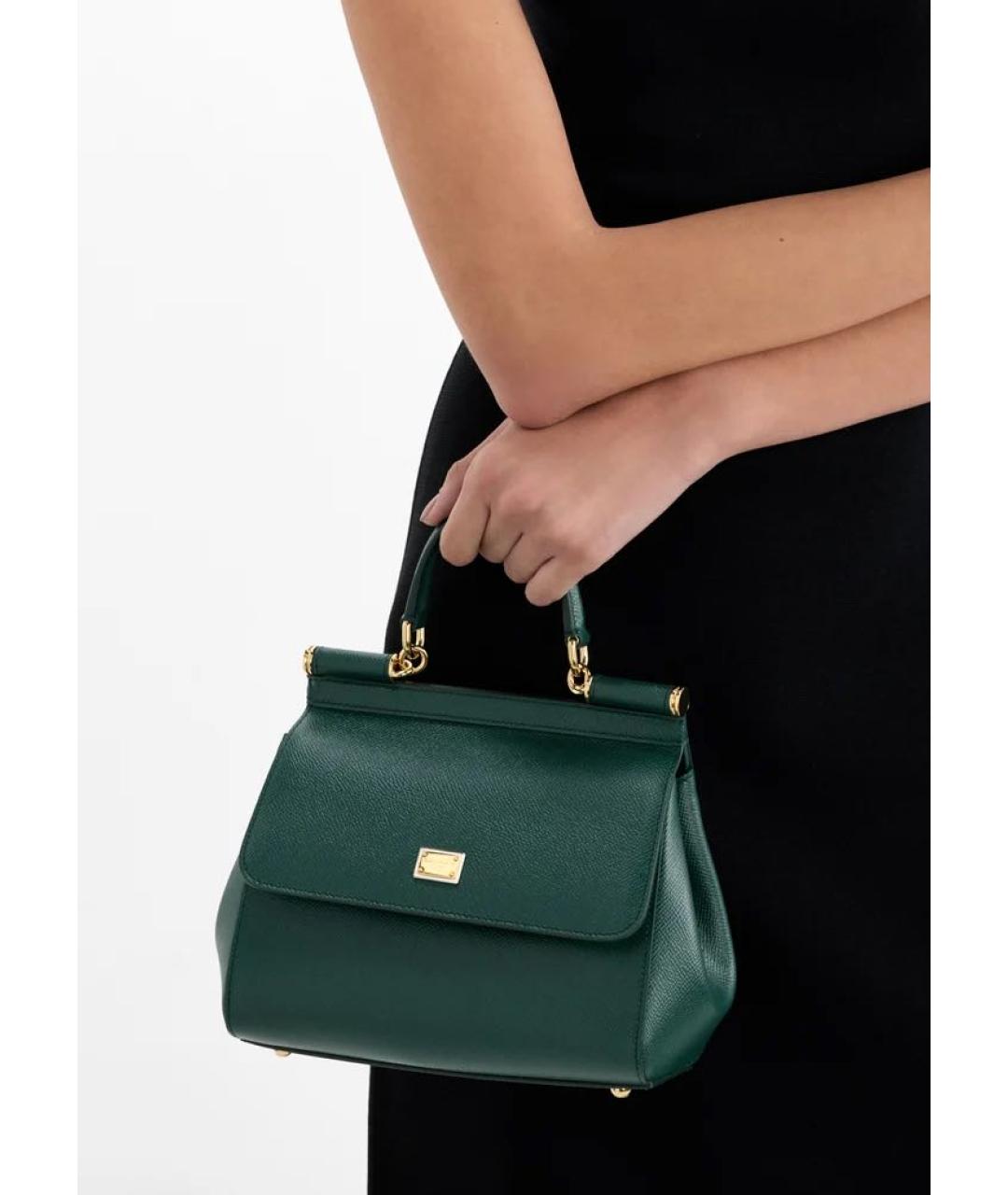 DOLCE&GABBANA Зеленая кожаная сумка с короткими ручками, фото 3