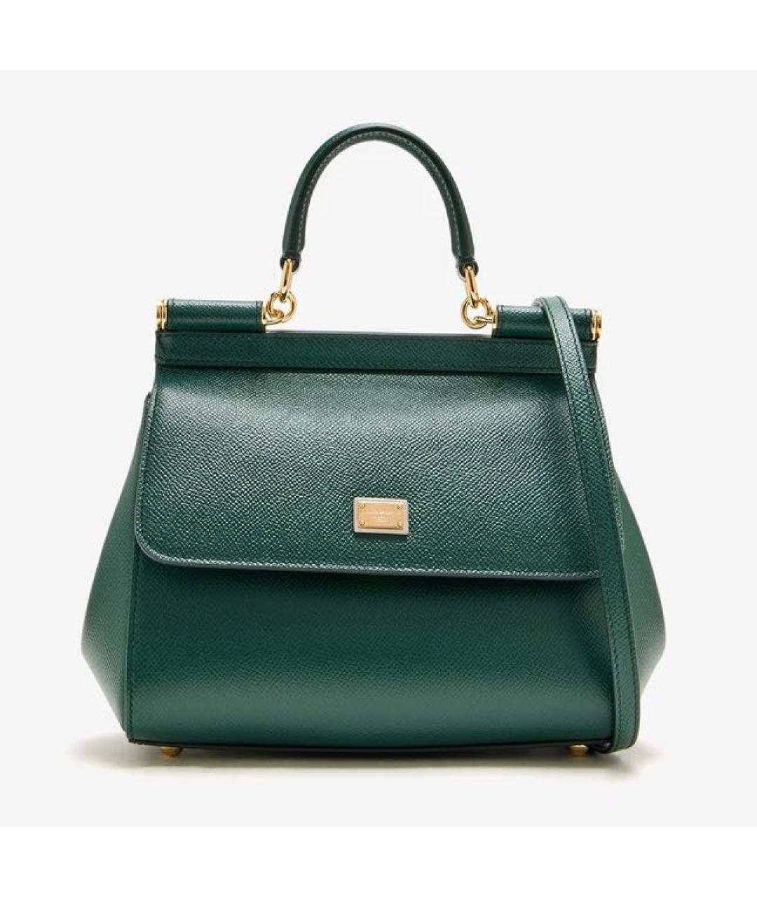 DOLCE&GABBANA Зеленая кожаная сумка с короткими ручками, фото 5