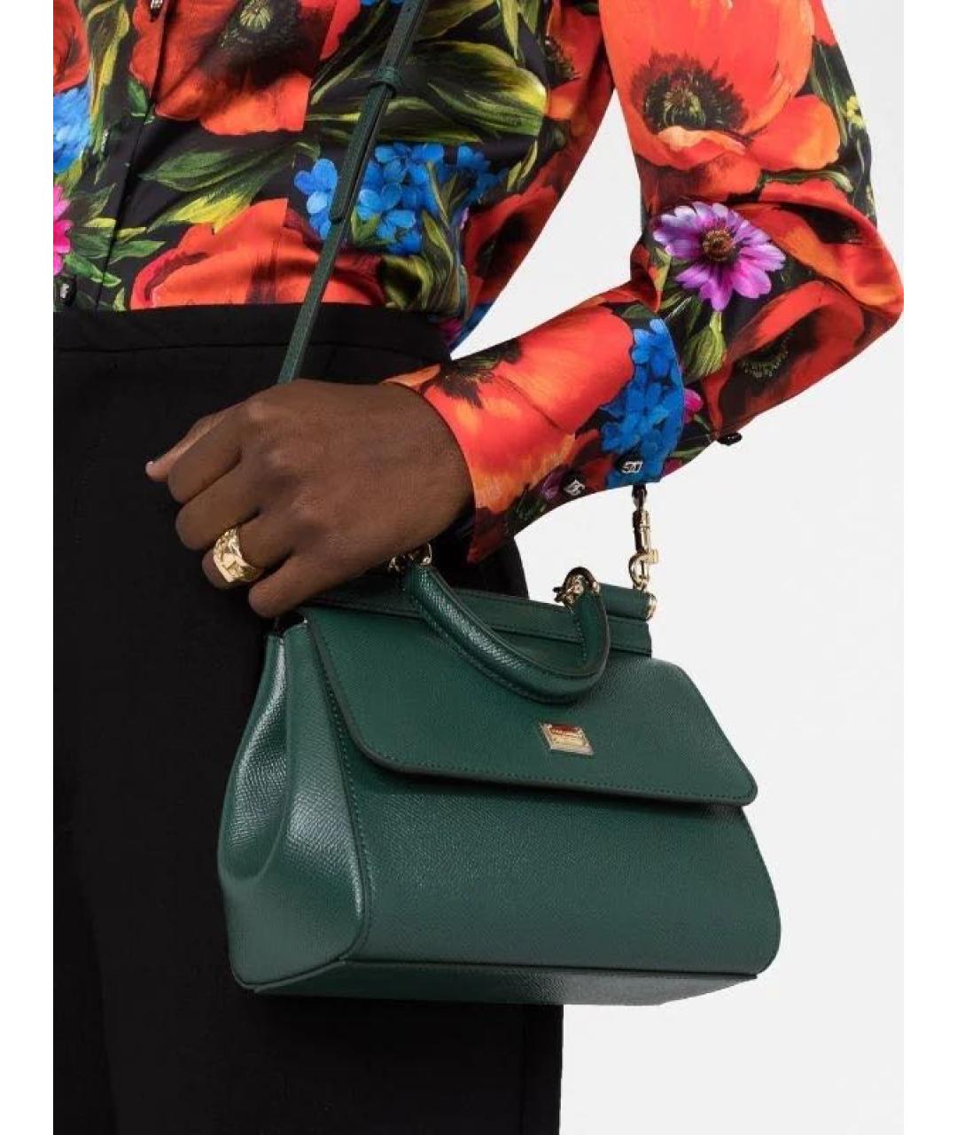 DOLCE&GABBANA Зеленая кожаная сумка с короткими ручками, фото 5