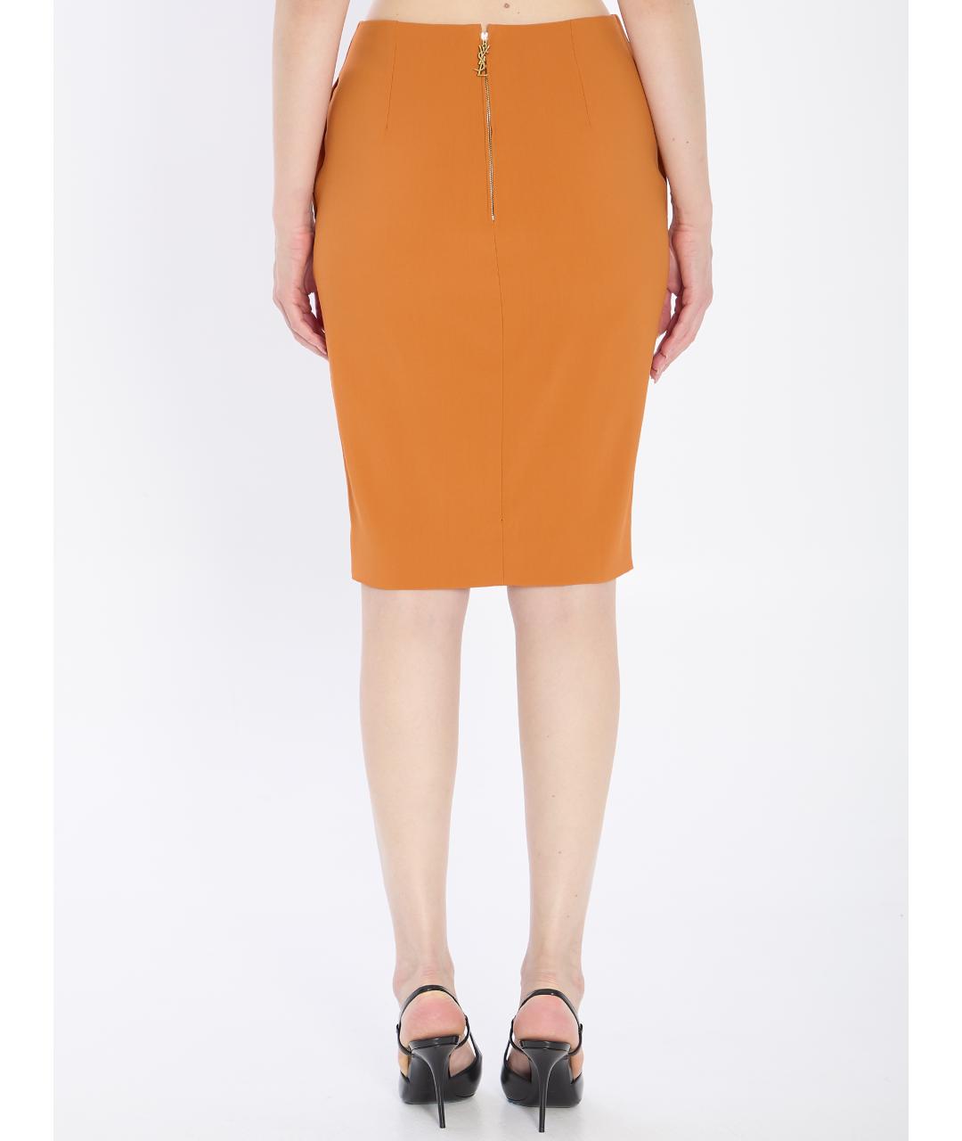 SAINT LAURENT Оранжевая вискозная юбка миди, фото 4