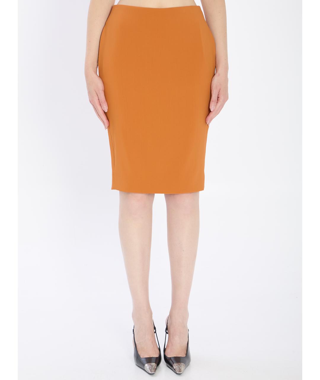 SAINT LAURENT Оранжевая вискозная юбка миди, фото 5