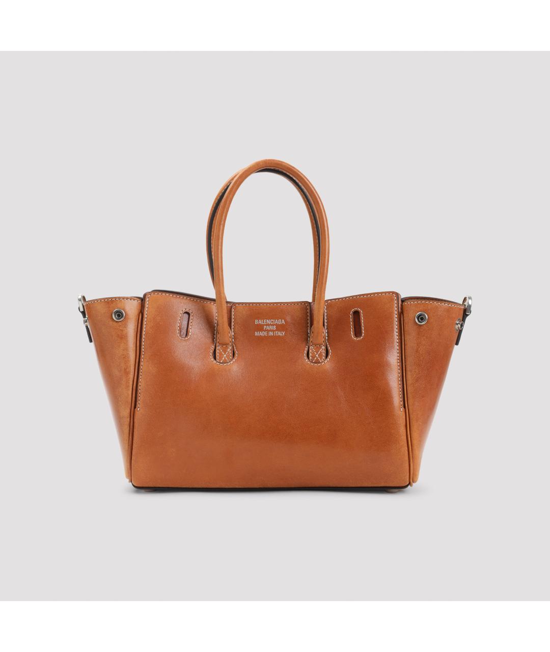 BALENCIAGA Коричневая кожаная сумка с короткими ручками, фото 3