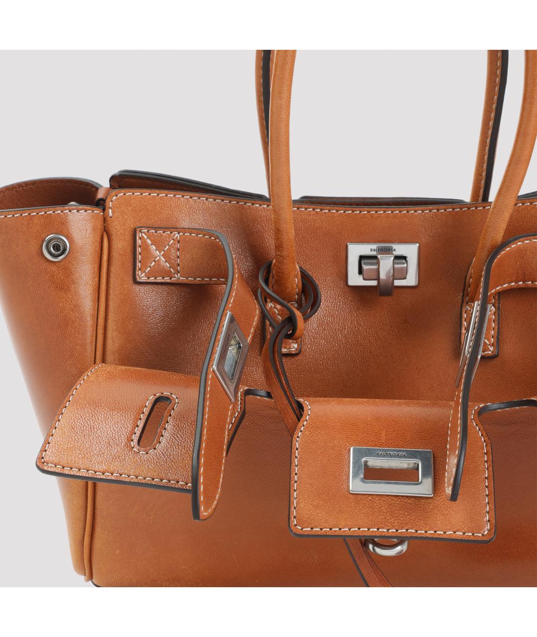 BALENCIAGA Коричневая кожаная сумка с короткими ручками, фото 4