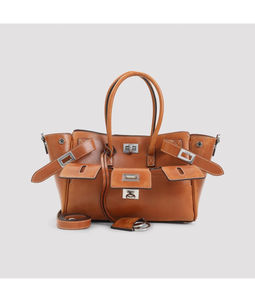 BALENCIAGA Коричневая кожаная сумка с короткими ручками, фото 2