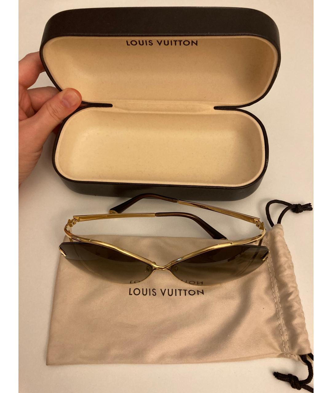 LOUIS VUITTON Коричневые металлические солнцезащитные очки, фото 7