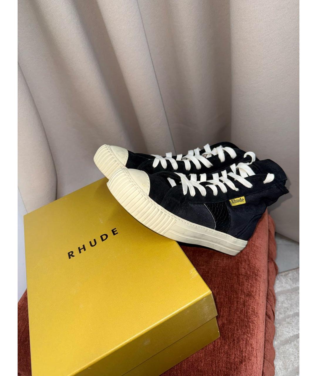 RHUDE Черные текстильные высокие кроссовки / кеды, фото 5