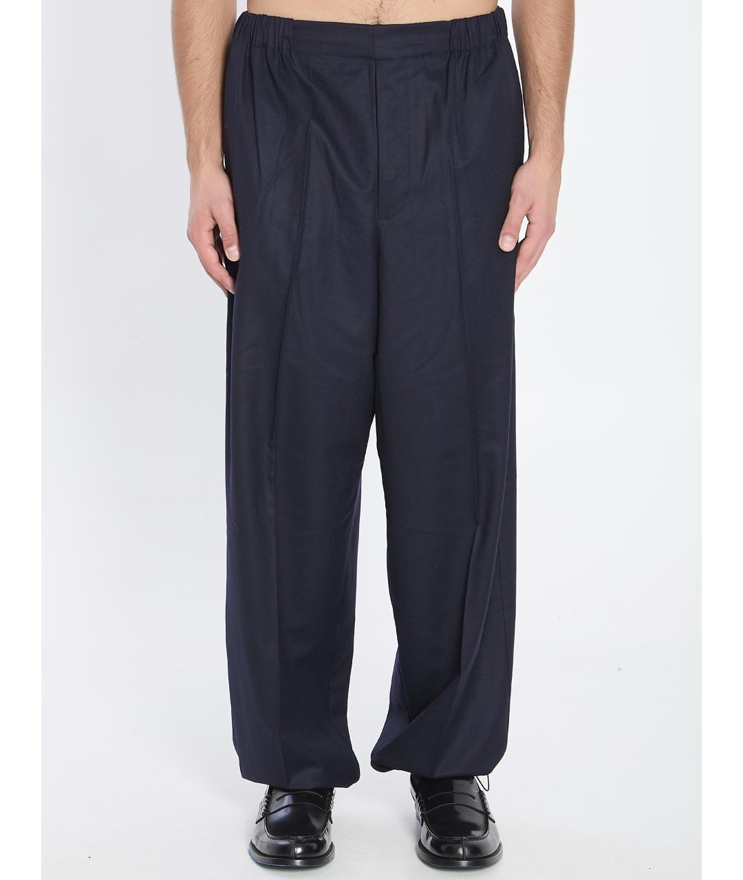 JACQUEMUS Темно-синие шерстяные повседневные брюки, фото 2