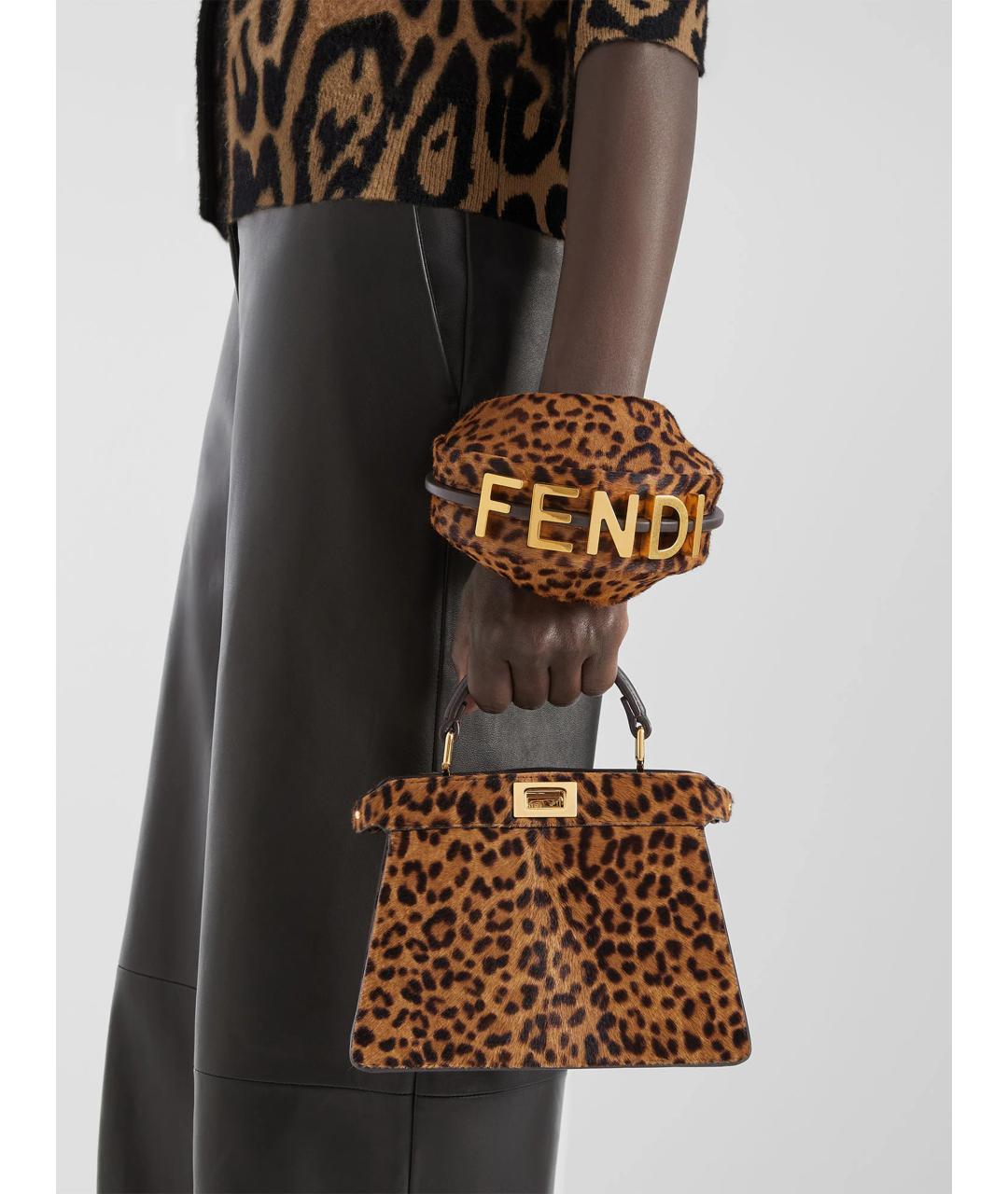 FENDI Коричневая кожаная сумка с короткими ручками, фото 2