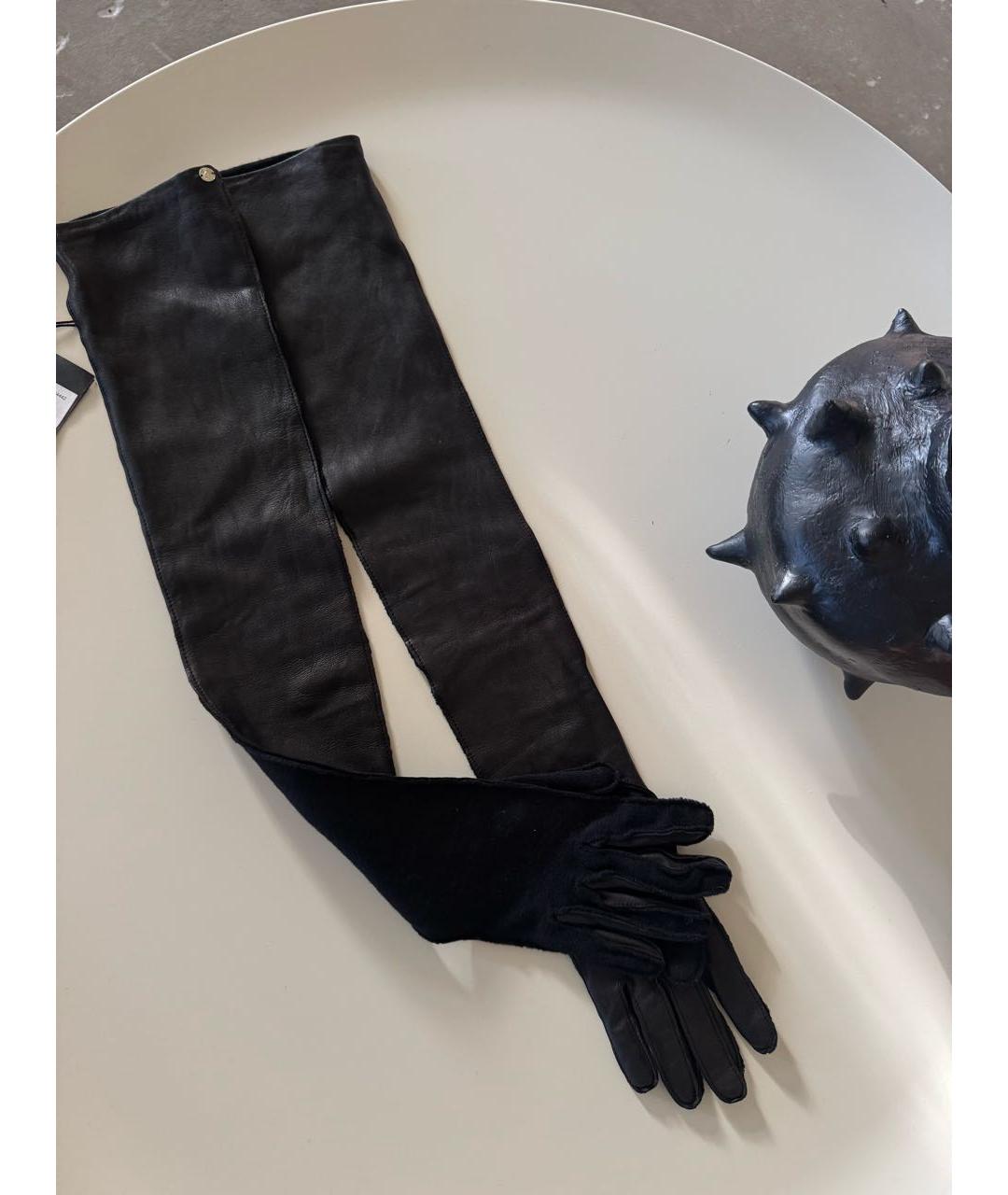 LANVIN Черные кожаные перчатки, фото 4