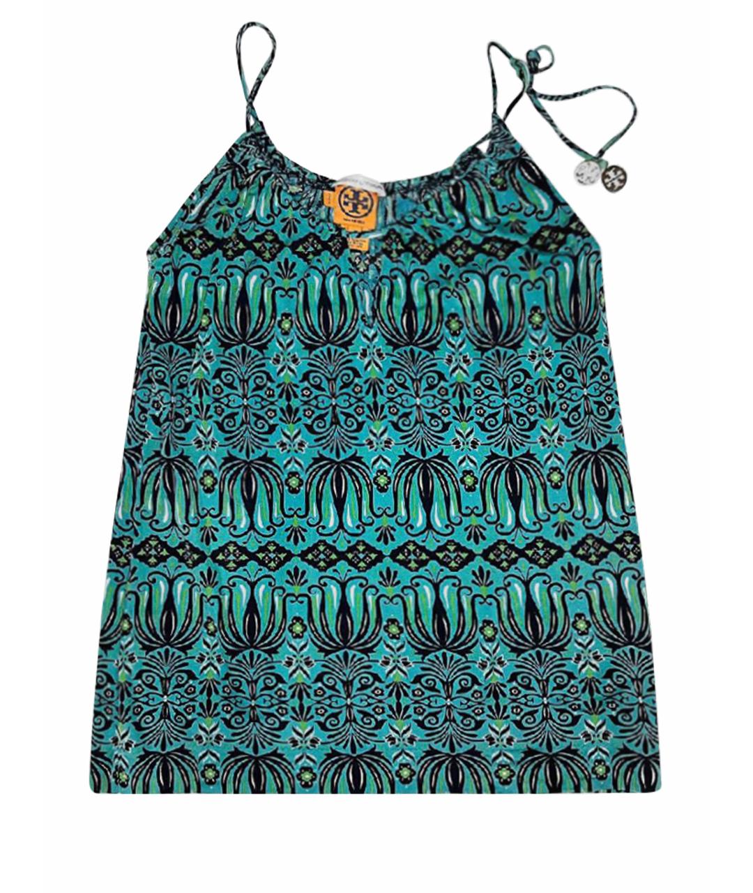 TORY BURCH Бирюзовая шелковая майка, фото 1