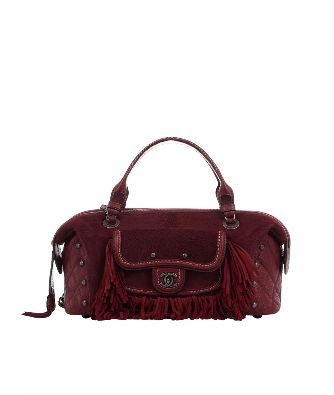 CHANEL Бордовая меховая сумка с короткими ручками, фото 1