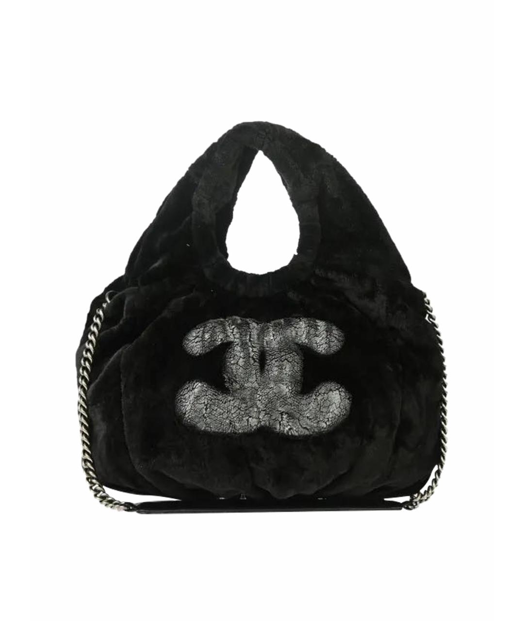 CHANEL Черная меховая сумка с короткими ручками, фото 1