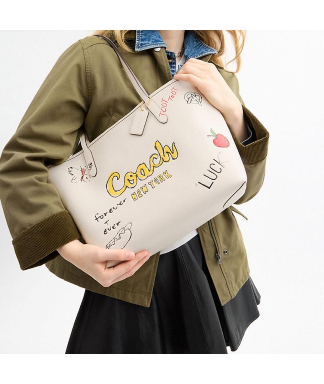 COACH Белая кожаная сумка тоут, фото 4