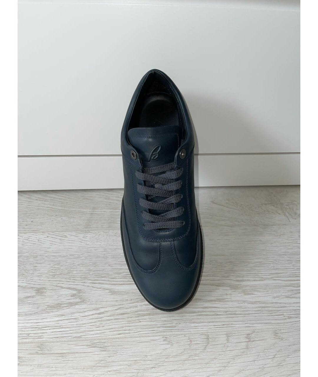 BRIONI Темно-синие кожаные низкие кроссовки / кеды, фото 9