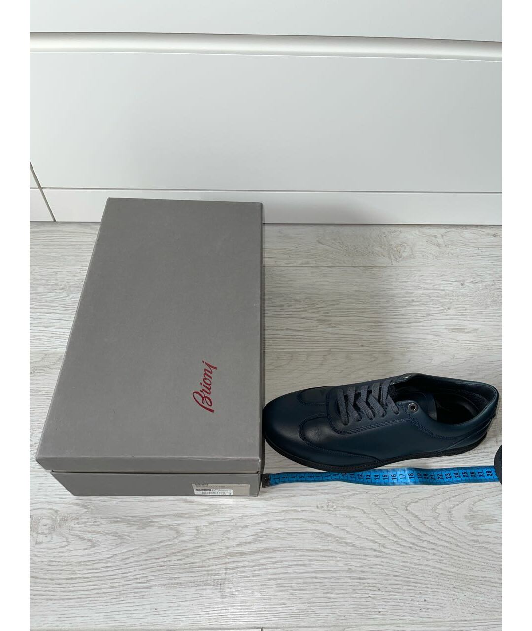 BRIONI Темно-синие кожаные низкие кроссовки / кеды, фото 7