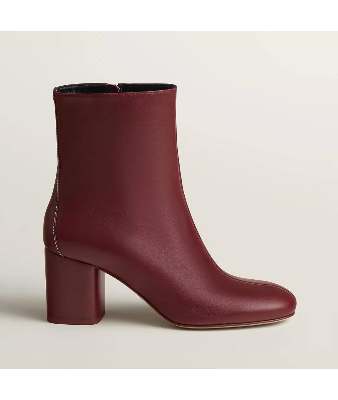 HERMES Бордовые кожаные ботильоны, фото 6