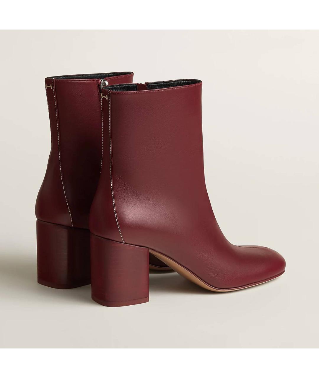 HERMES Бордовые кожаные ботильоны, фото 4
