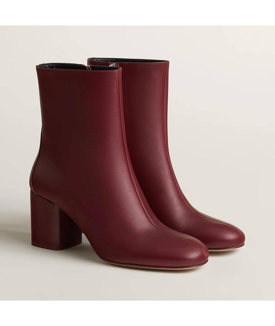HERMES Бордовые кожаные ботильоны, фото 3
