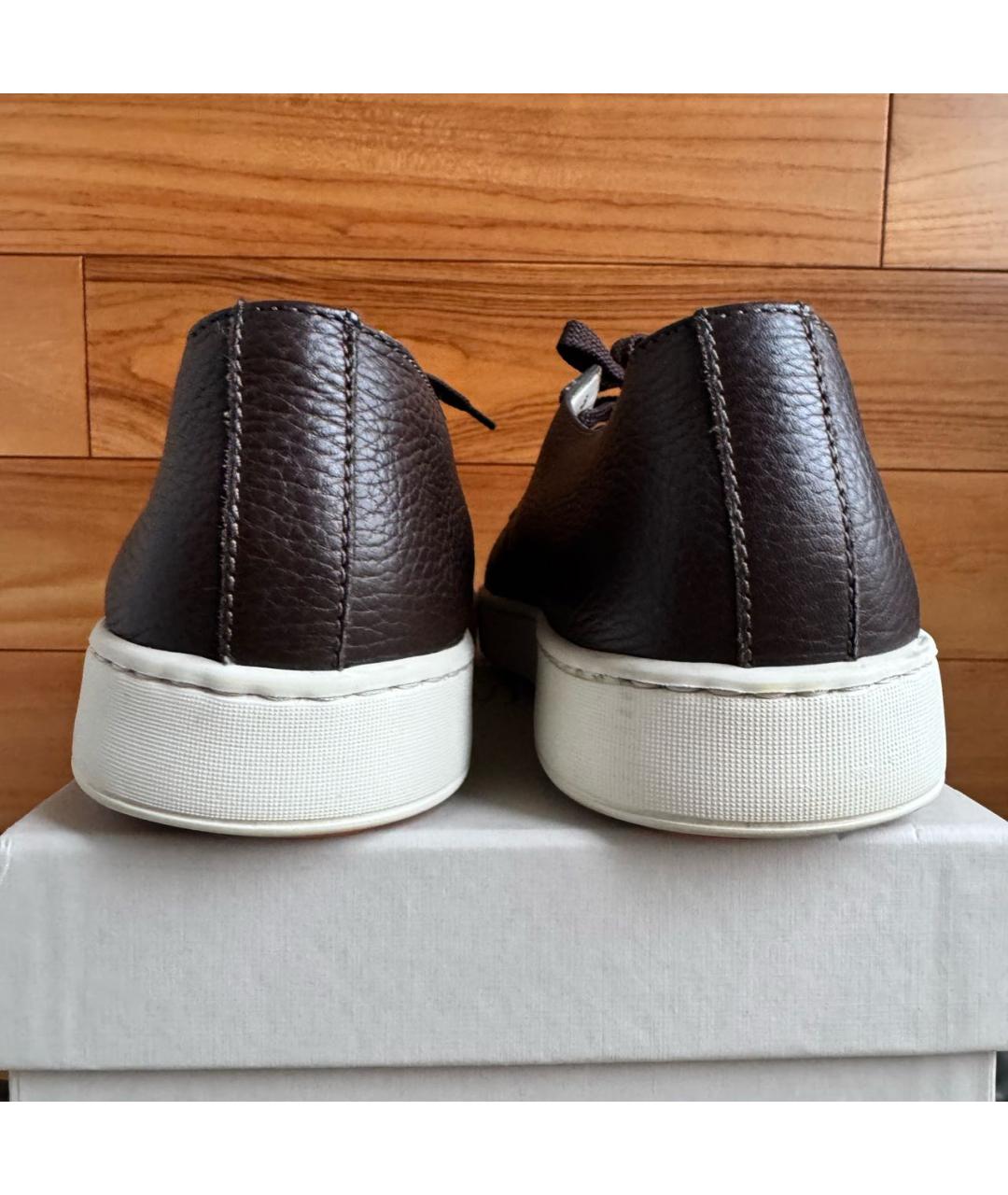 SANTONI Коричневые кожаные низкие кроссовки / кеды, фото 4