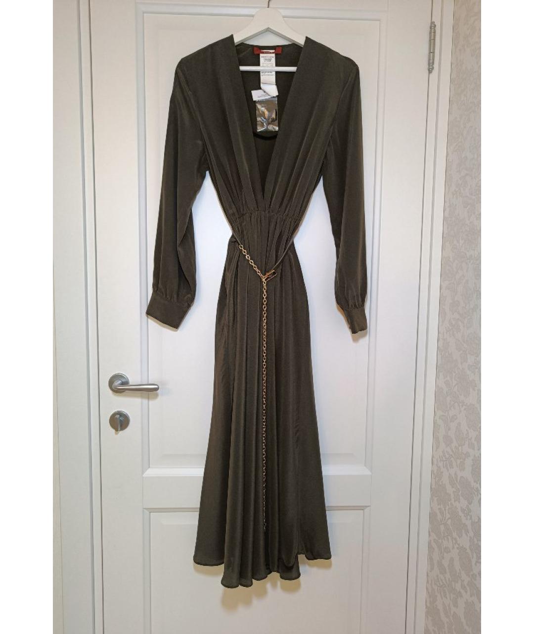 MAX MARA STUDIO Хаки шелковое платье, фото 7
