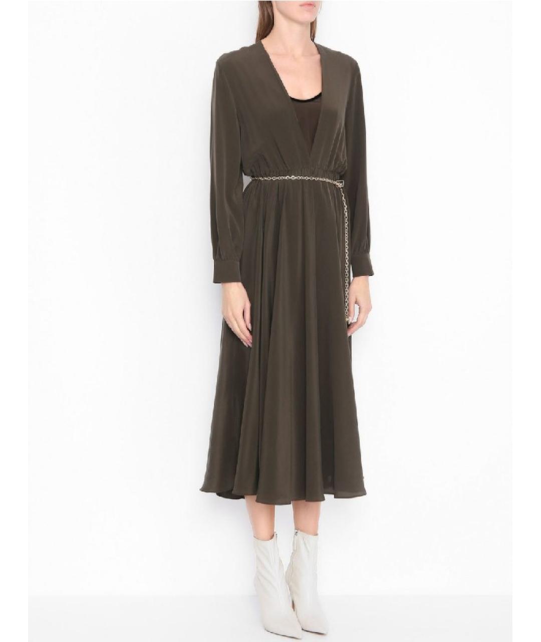 MAX MARA STUDIO Хаки шелковое платье, фото 5
