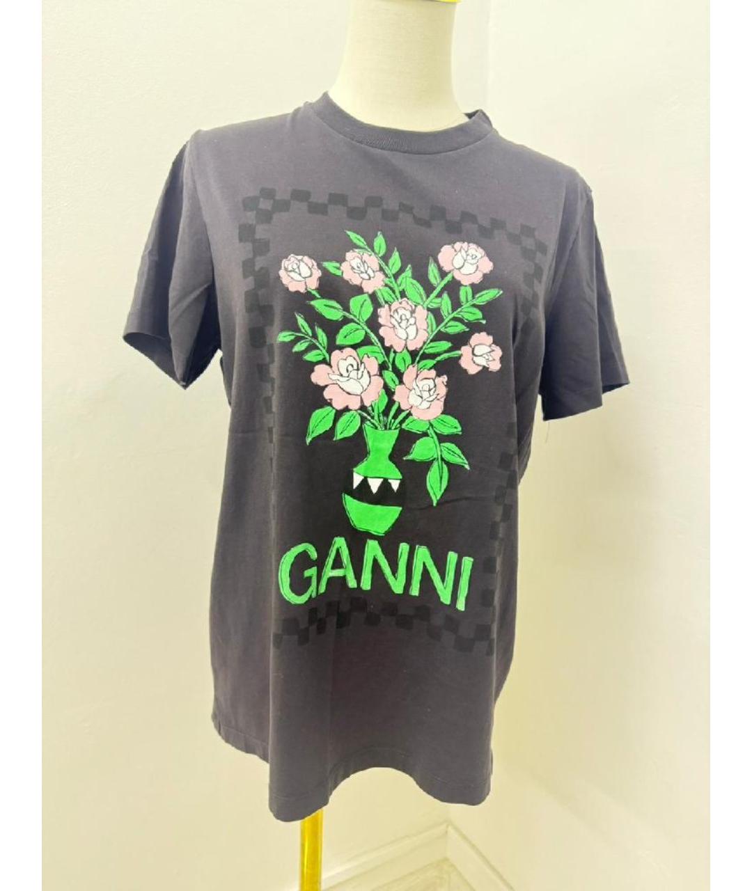 GANNI Черная хлопковая футболка, фото 3