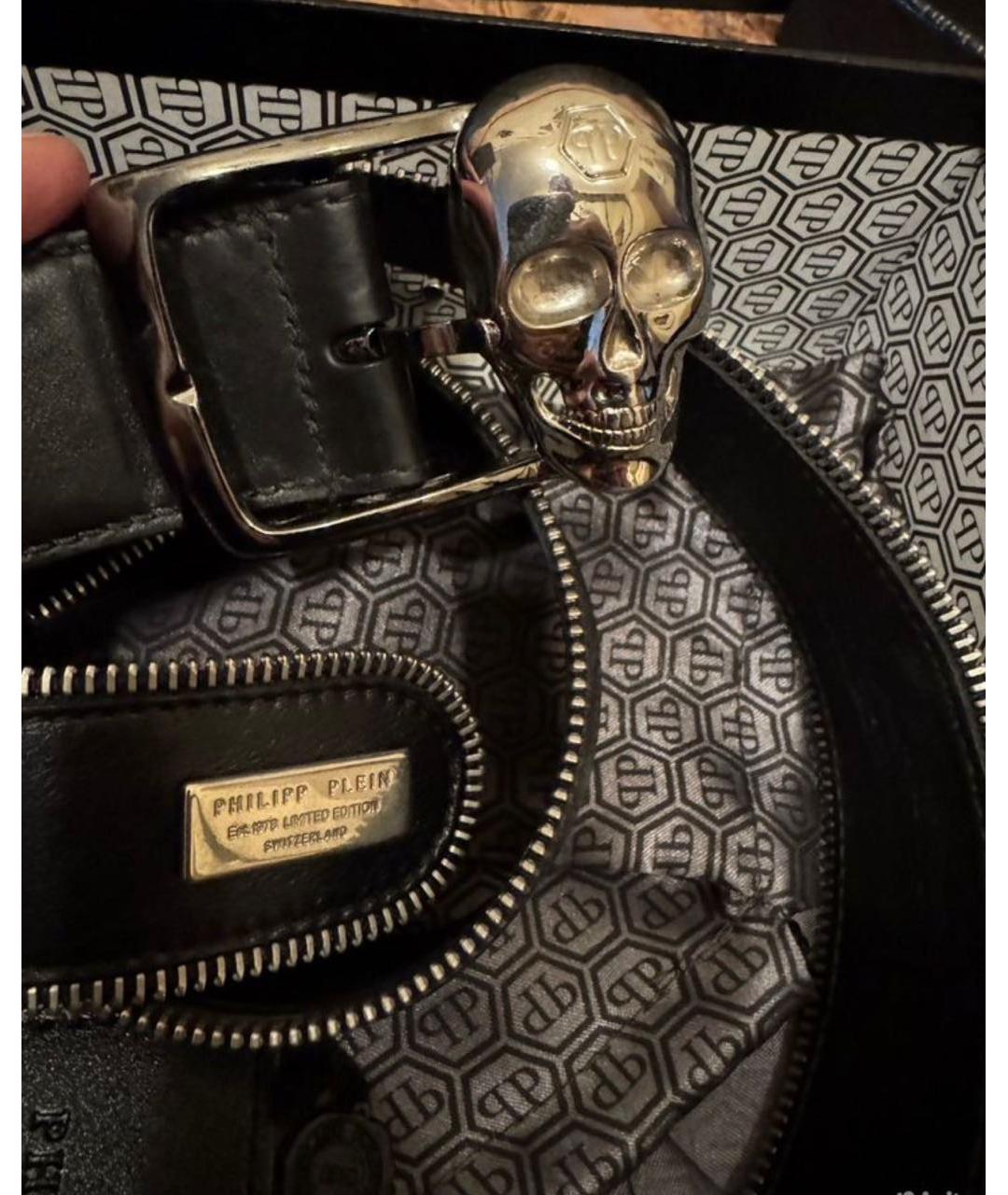 PHILIPP PLEIN Черный кожаный ремень, фото 4