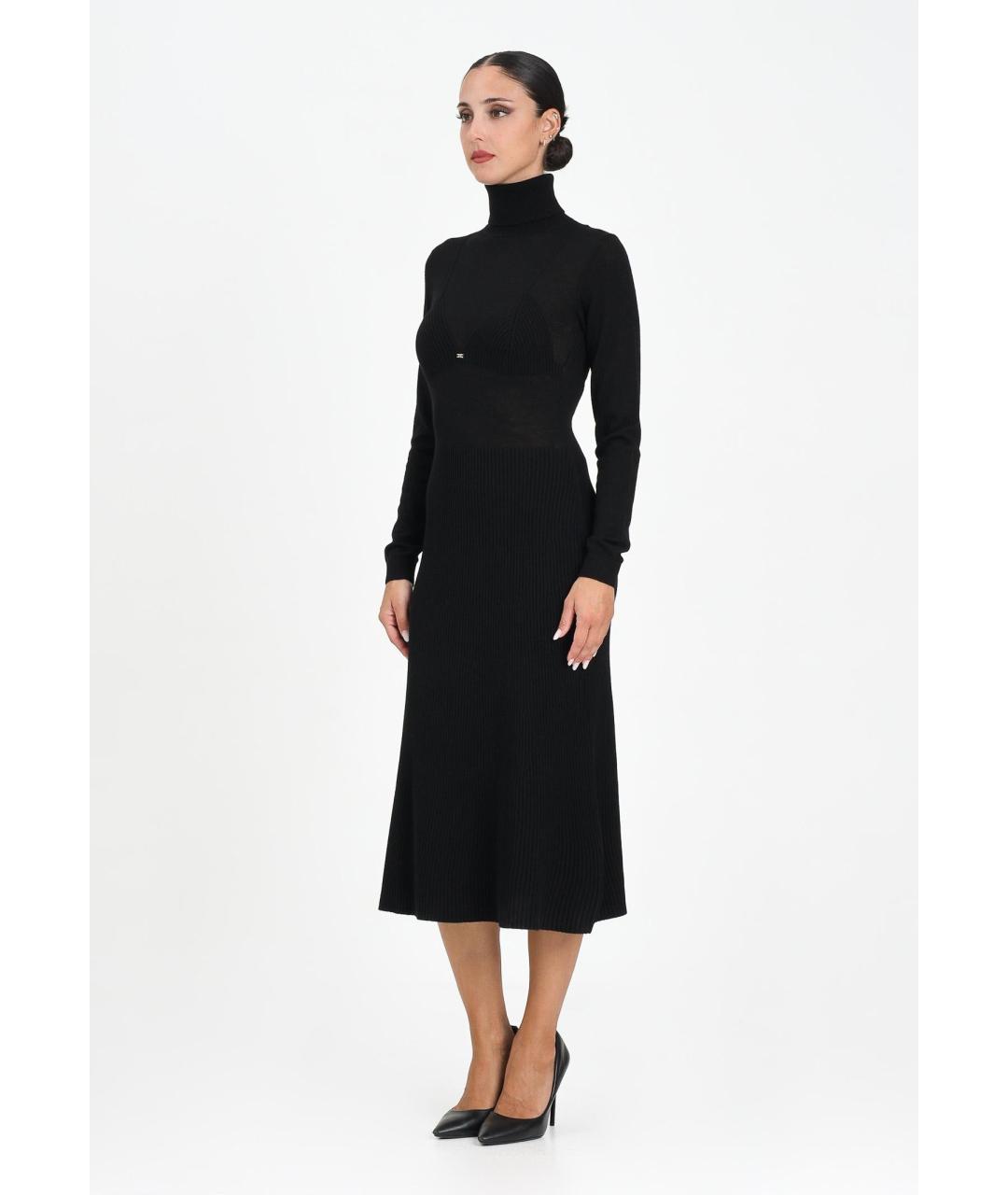 ELISABETTA FRANCHI Черное шерстяное повседневное платье, фото 3