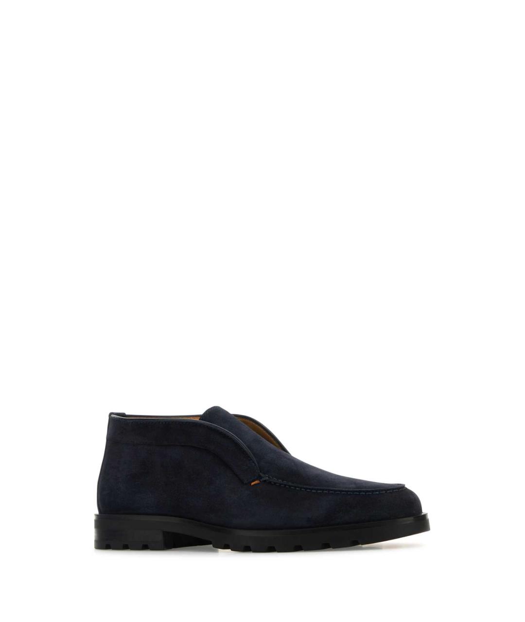 SANTONI Синие кожаные низкие ботинки, фото 2
