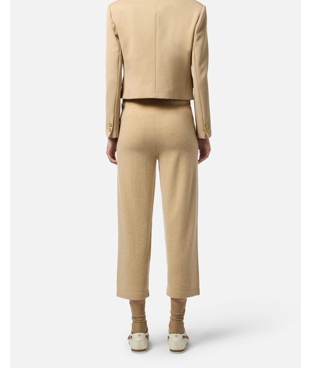ELISABETTA FRANCHI Бежевые шерстяные прямые брюки, фото 4