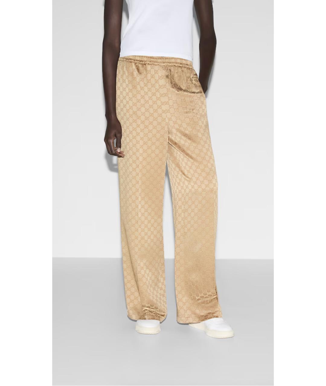 GUCCI Бежевые вискозные прямые брюки, фото 2