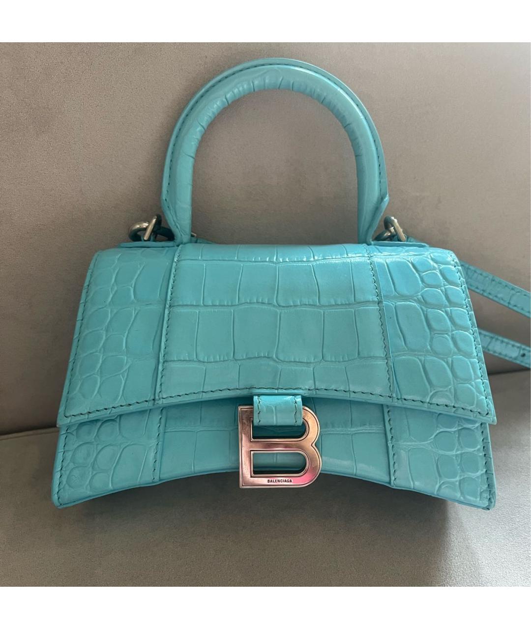 BALENCIAGA Голубая кожаная сумка с короткими ручками, фото 2