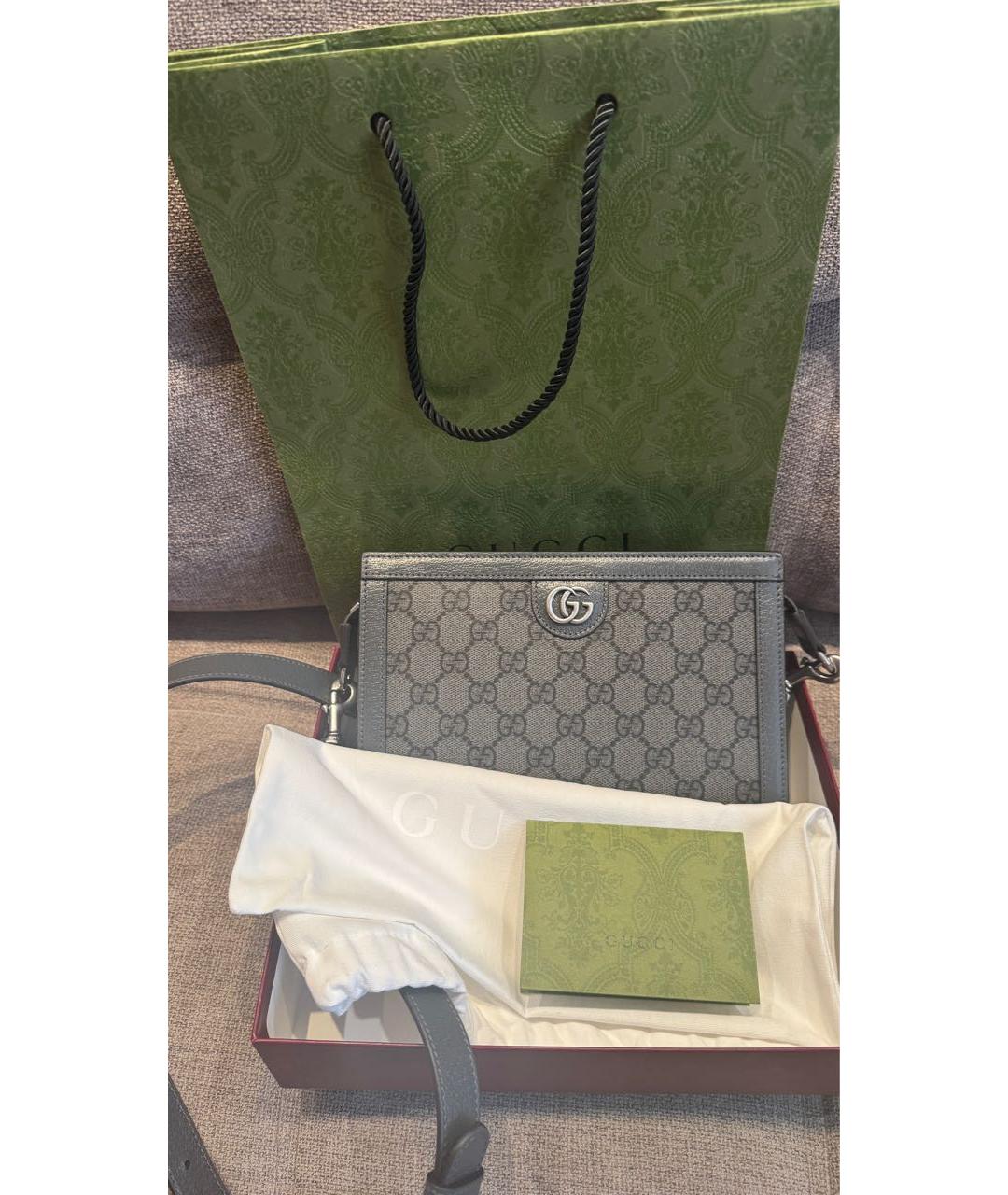 GUCCI Серая тканевая сумка на плечо, фото 5