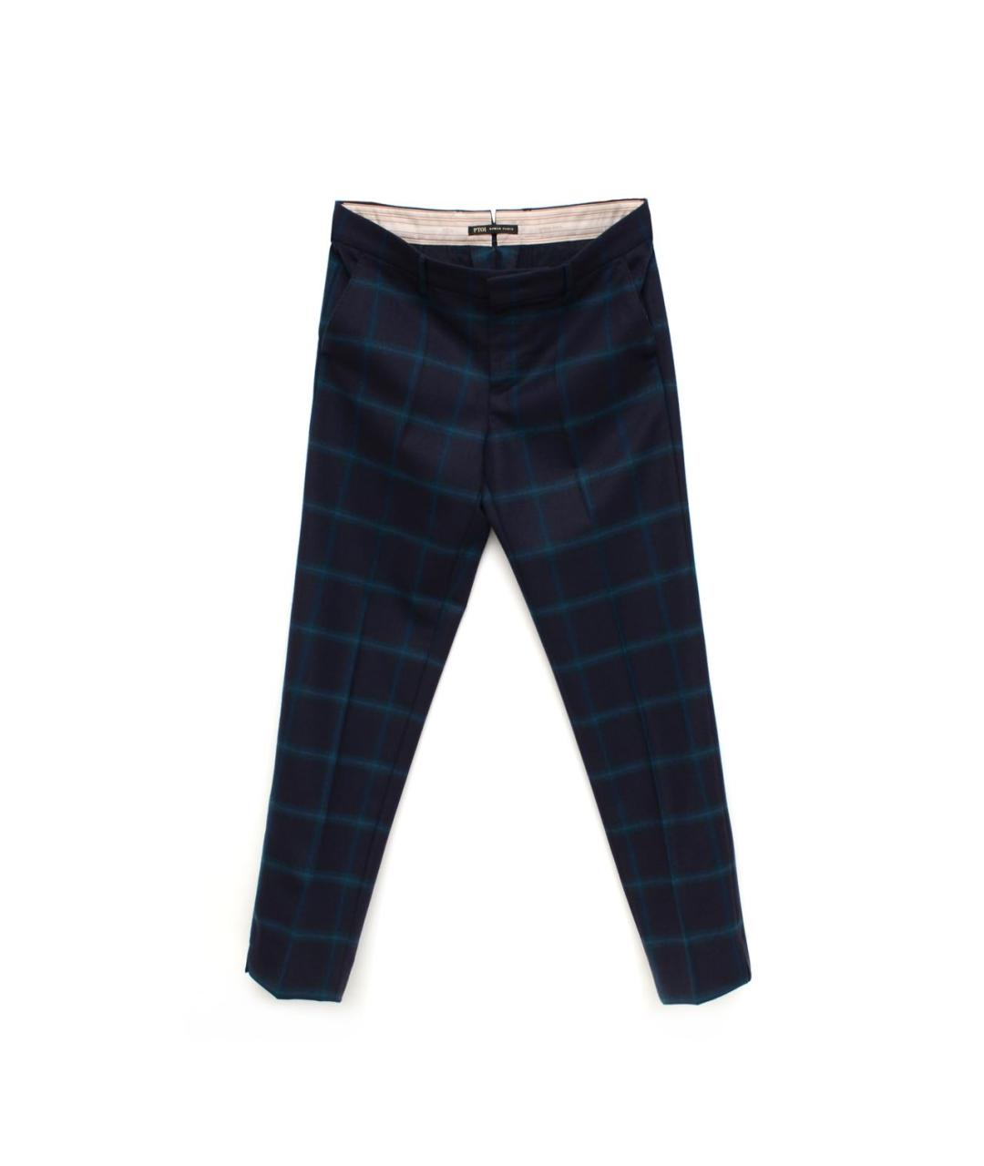 PT TORINO Темно-синие шерстяные брюки узкие, фото 1